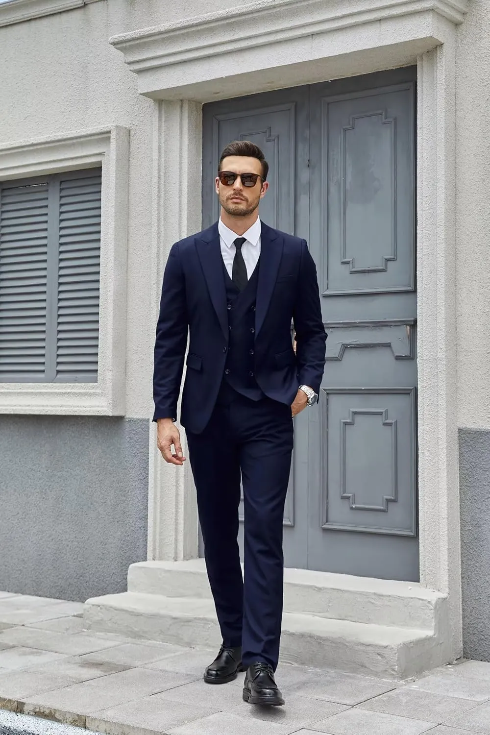 Wangyue Men's Suit 3 Piece Slim Fit Suit Double Breasted Vest Suit for Wedding Prom Party Dinner