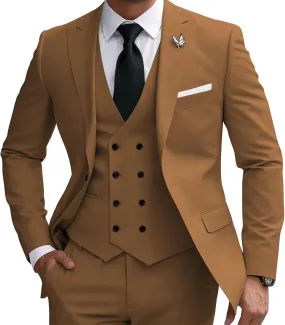 Wangyue Men's Suit 3 Piece Slim Fit Suit Double Breasted Vest Suit for Wedding Prom Party Dinner