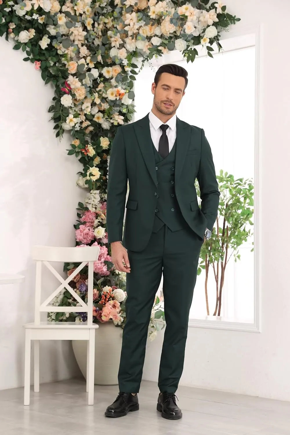 Wangyue Men's Suit 3 Piece Slim Fit Suit Double Breasted Vest Suit for Wedding Prom Party Dinner