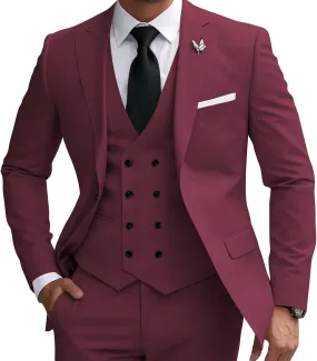 Wangyue Men's Suit 3 Piece Slim Fit Suit Double Breasted Vest Suit for Wedding Prom Party Dinner
