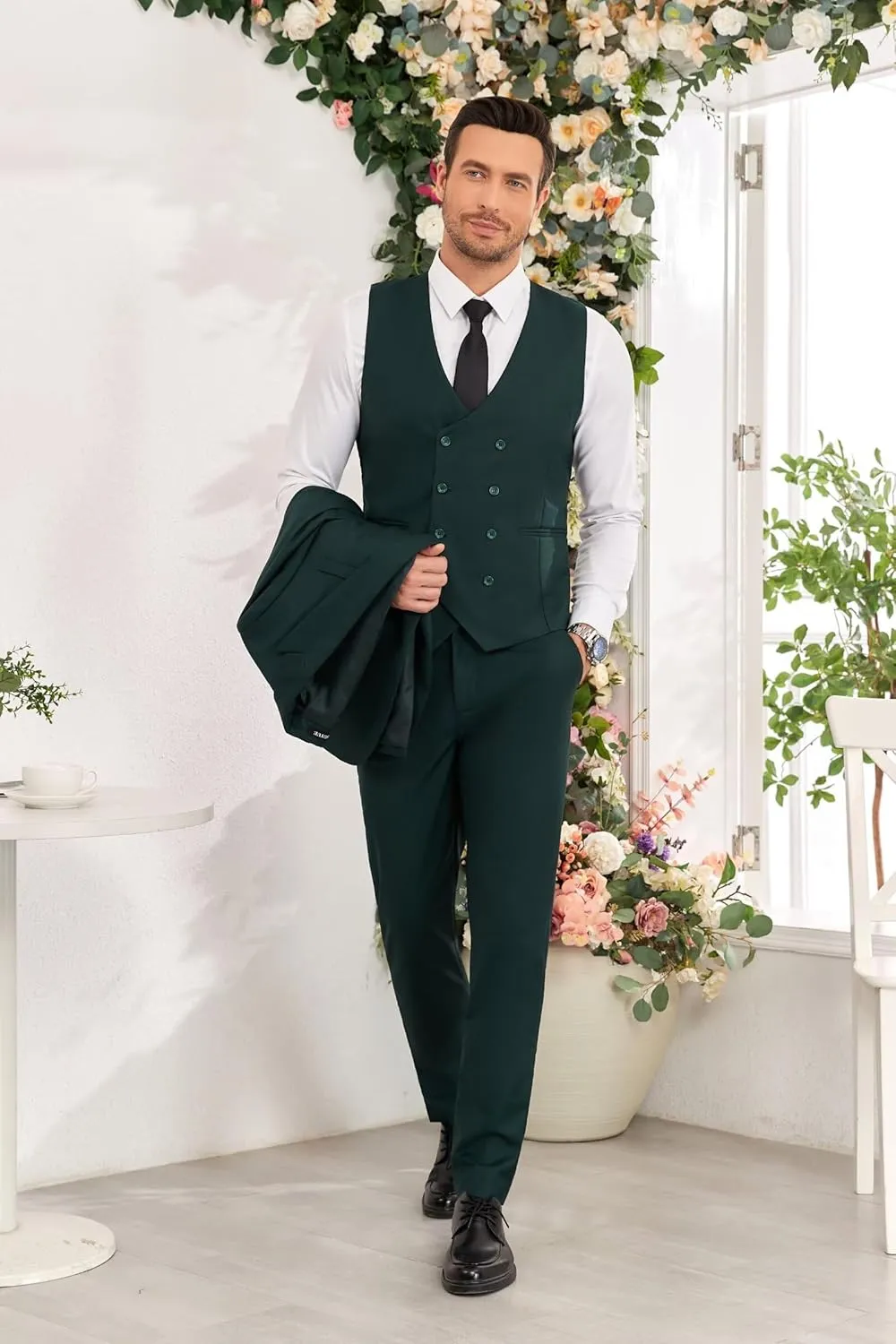 Wangyue Men's Suit 3 Piece Slim Fit Suit Double Breasted Vest Suit for Wedding Prom Party Dinner