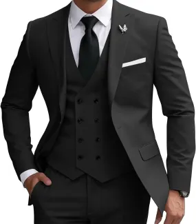 Wangyue Men's Suit 3 Piece Slim Fit Suit Double Breasted Vest Suit for Wedding Prom Party Dinner