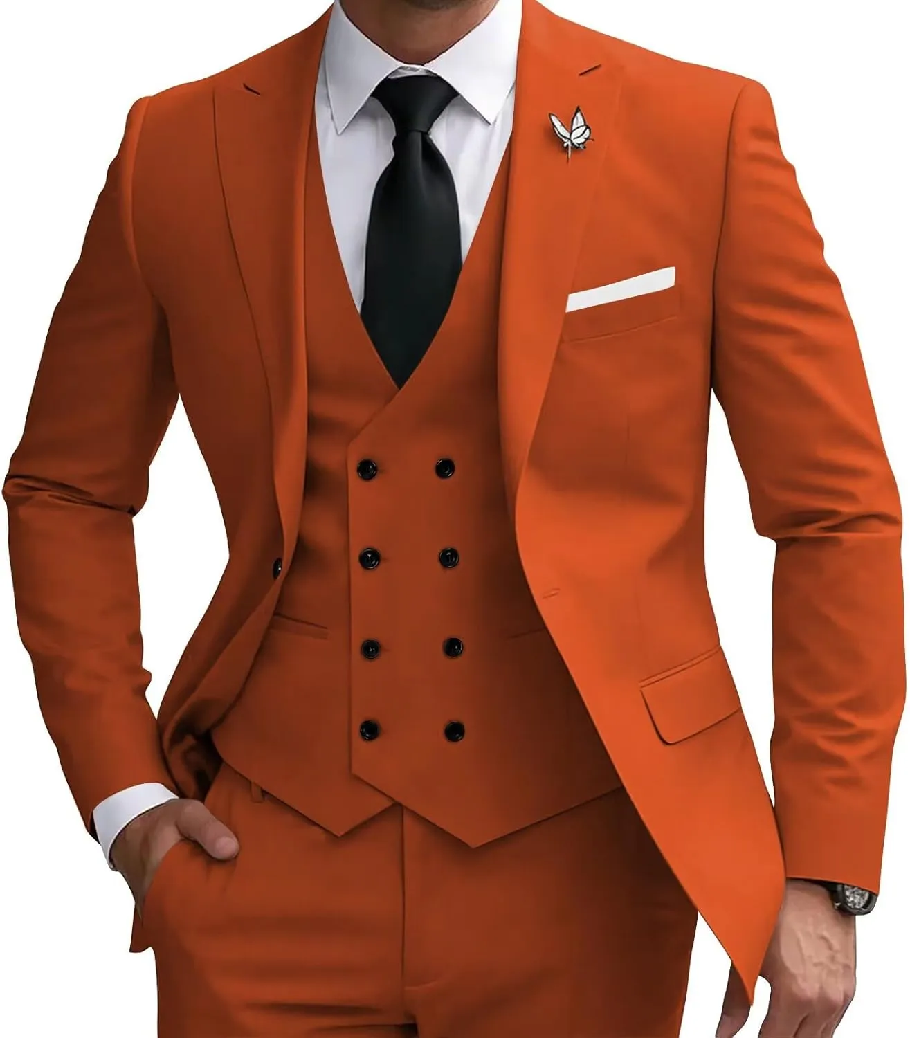 Wangyue Men's Suit 3 Piece Slim Fit Suit Double Breasted Vest Suit for Wedding Prom Party Dinner