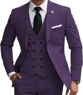 Wangyue Men's Suit 3 Piece Slim Fit Suit Double Breasted Vest Suit for Wedding Prom Party Dinner
