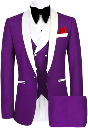 Wangyue Mens Tuxedo Suit for Men 3 Piece Suit Men Slim Fit Suits One Button Shawl Lapel Wedding Suit Tuxedos Prom Suit