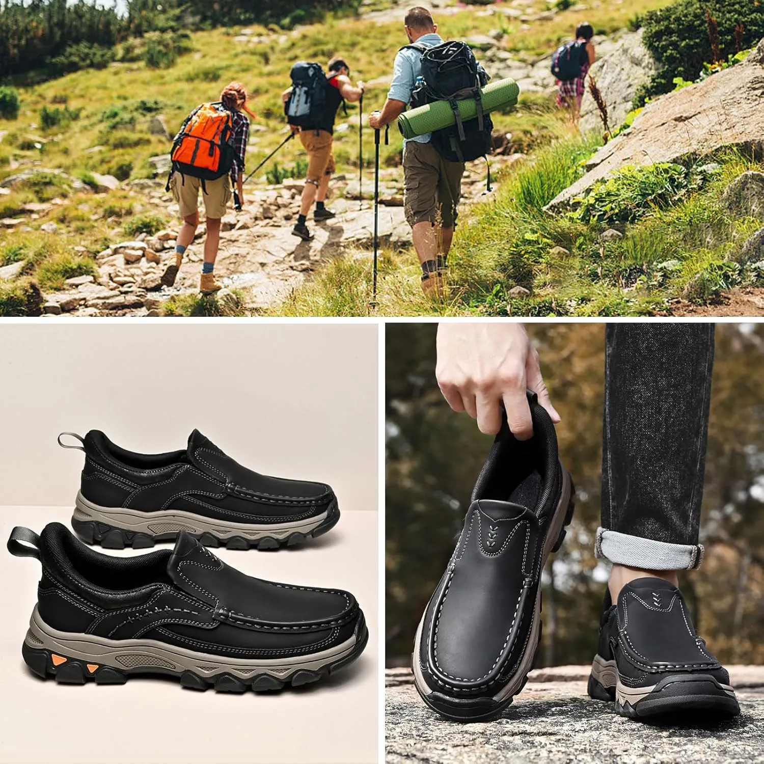 Waterproof Shoes for Men Lightweight Hiking Shoes Breathable Leather Loafers Comfortable Walking Sneakers Outdoor Casual Oxford