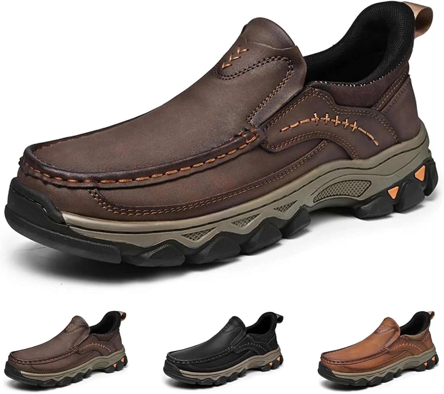 Waterproof Shoes for Men Lightweight Hiking Shoes Breathable Leather Loafers Comfortable Walking Sneakers Outdoor Casual Oxford