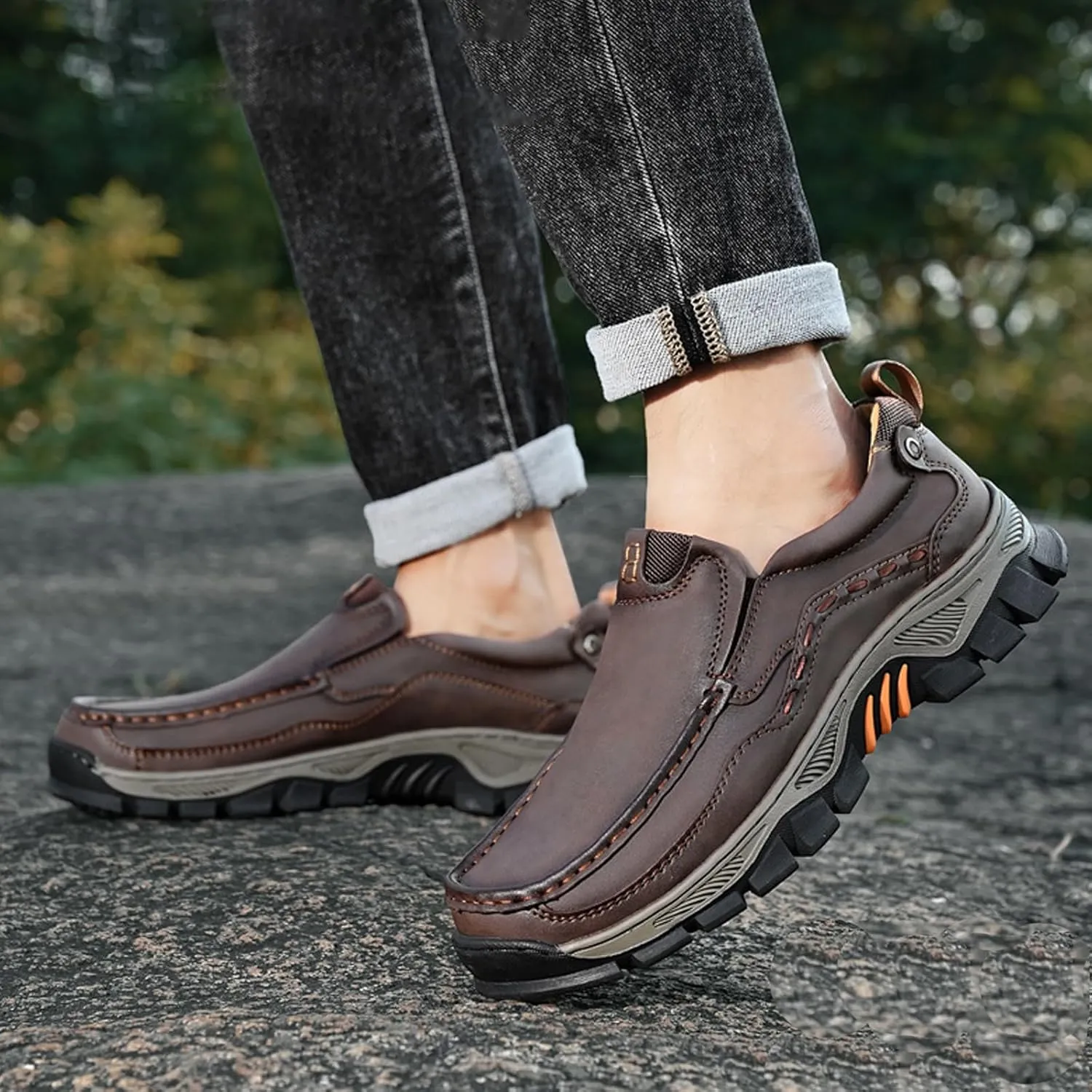 Waterproof Shoes for Men, Outdoor Casual Oxford, Lightweight Hiking Shoes, Breathable Leather Loafers, Comfortable Walking Sneakers