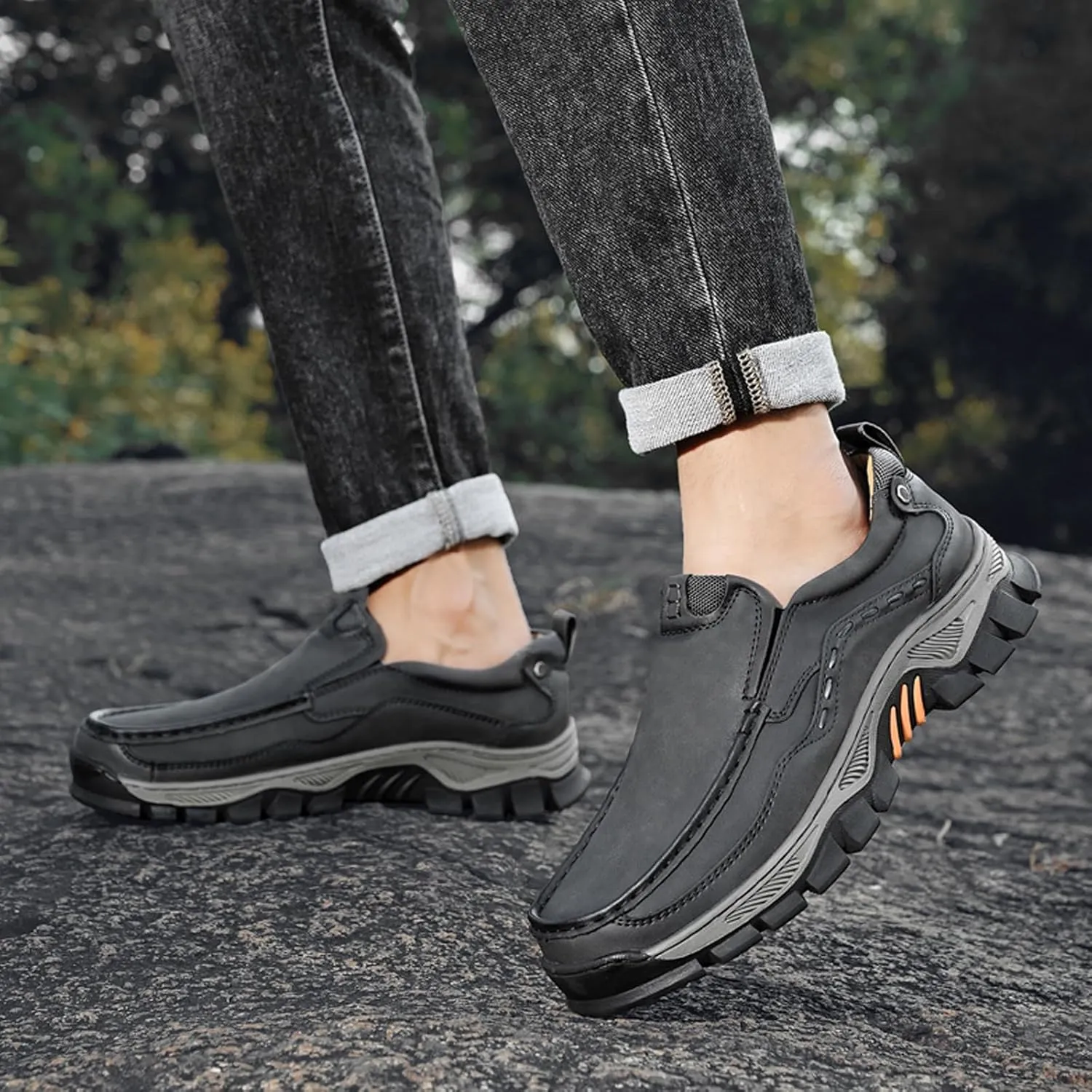 Waterproof Shoes for Men, Outdoor Casual Oxford, Lightweight Hiking Shoes, Breathable Leather Loafers, Comfortable Walking Sneakers
