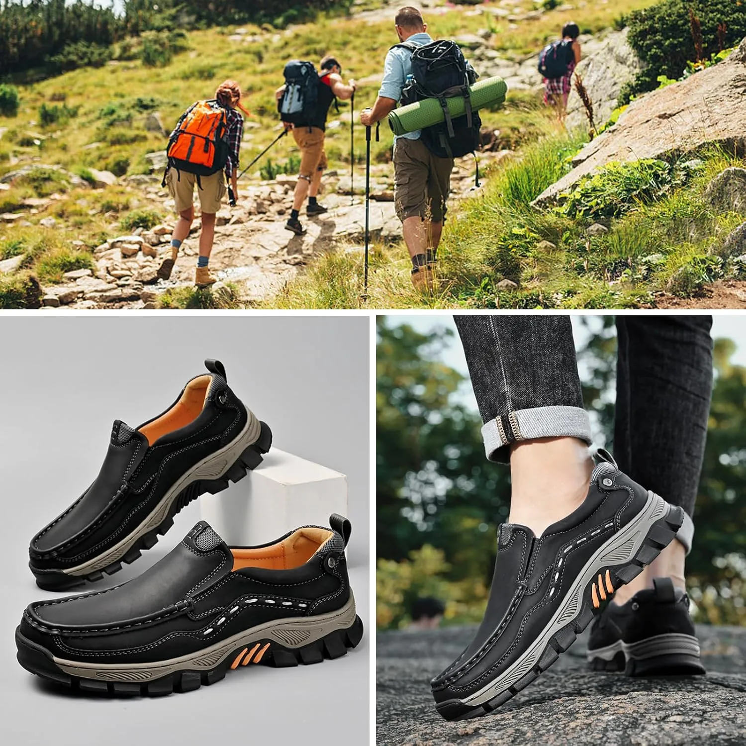 Waterproof Shoes for Men, Outdoor Casual Oxford, Lightweight Hiking Shoes, Breathable Leather Loafers, Comfortable Walking Sneakers
