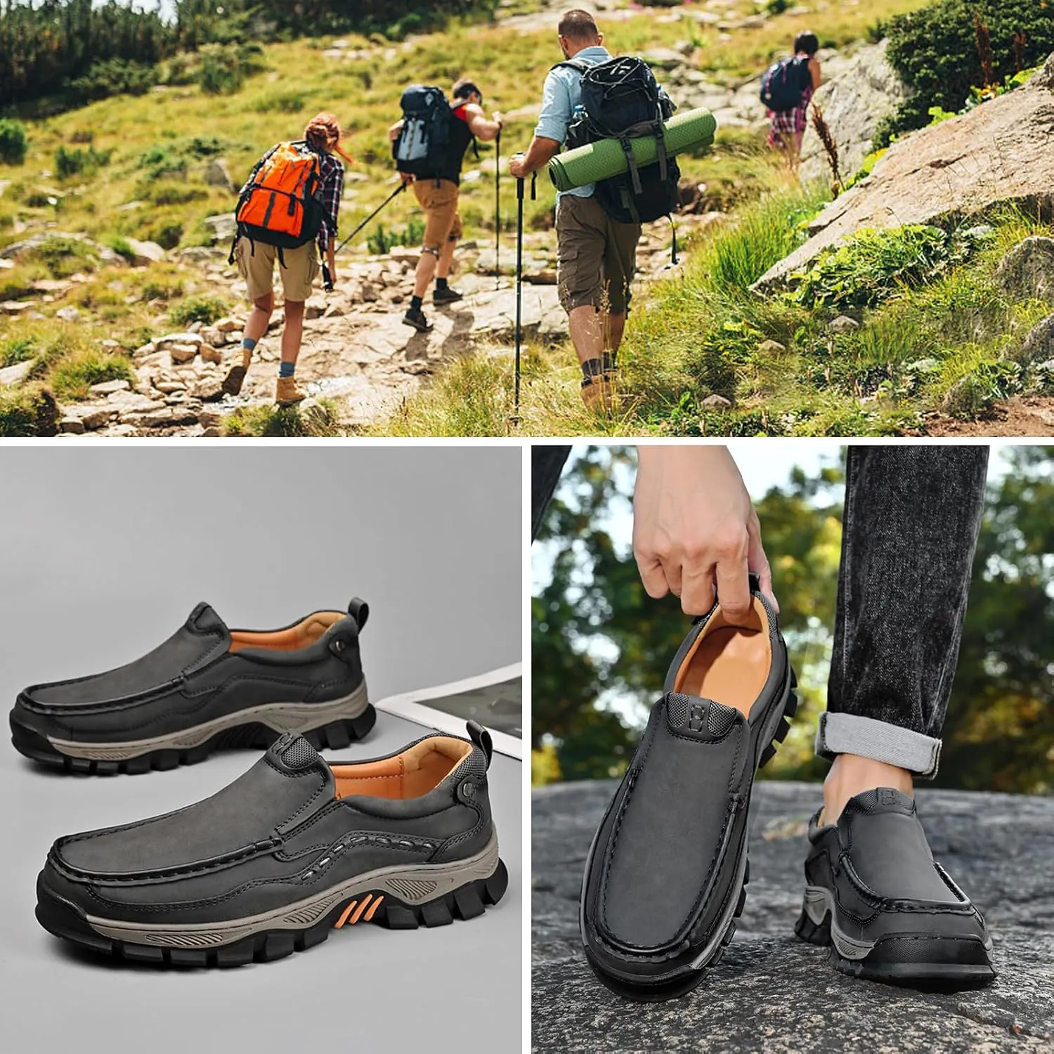 Waterproof Shoes for Men, Outdoor Casual Oxford, Lightweight Hiking Shoes, Breathable Leather Loafers, Comfortable Walking Sneakers
