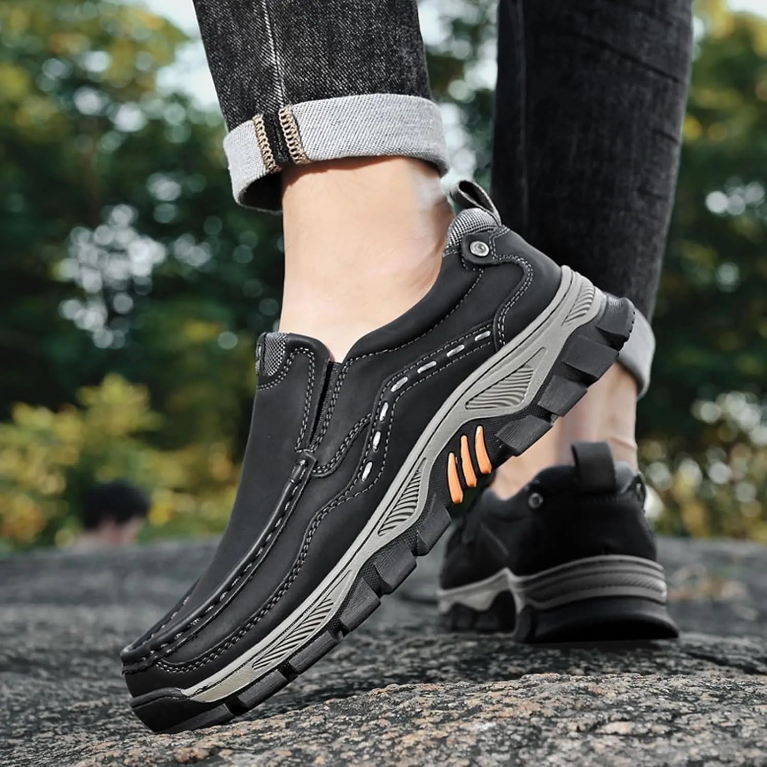 Waterproof Shoes for Men, Outdoor Casual Oxford, Lightweight Hiking Shoes, Breathable Leather Loafers, Comfortable Walking Sneakers