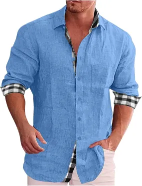 Ymosrh Men's Casual Dress Shirts Long Sleeve Classic Style Casual Button Down Plaid Collared Casual Dress Shirts, L-5XL