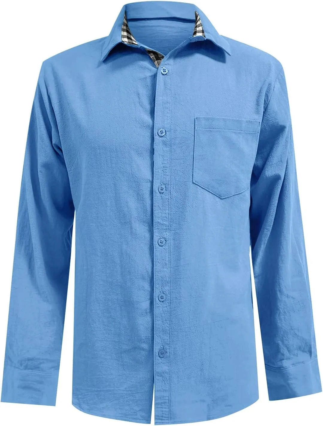 Ymosrh Men's Casual Dress Shirts Long Sleeve Classic Style Casual Button Down Plaid Collared Casual Dress Shirts, L-5XL