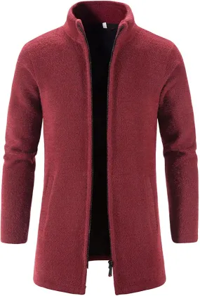 Ymosrh Mens Coats and Jackets Winter Casual Medium Length Stand Collar Zipper Mink Velvet Windbreaker Jacket Coat