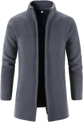Ymosrh Mens Coats and Jackets Winter Casual Medium Length Stand Collar Zipper Mink Velvet Windbreaker Jacket Coat