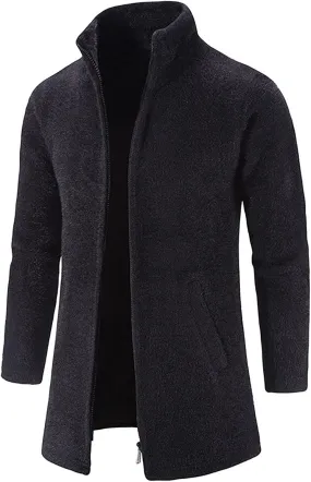 Ymosrh Mens Coats and Jackets Winter Casual Medium Length Stand Collar Zipper Mink Velvet Windbreaker Jacket Coat