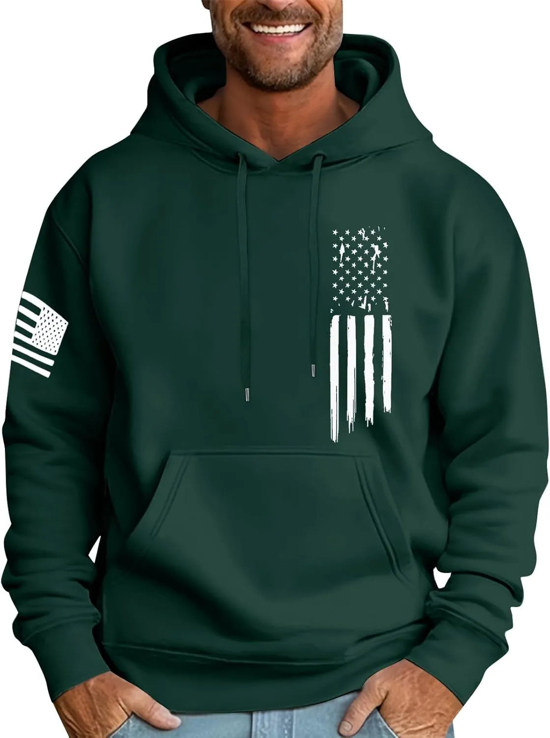Ymosrh Men's Graphic Hoodies USA Flag American Patriotic Long Sleeve Pocket Pullover Sweatshirts, M-6XL