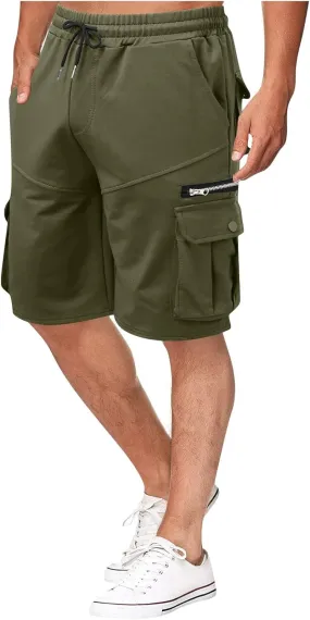 Ymosrh Men's Shorts Summer Workwear Shorts Loose Casual Five-Point Pants Multi-Pocket Zipper Jogging Shorts, M-4XL