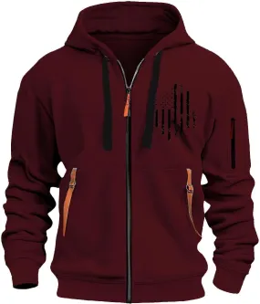 ZEFOTIM Zip Up Hoodies for Men American Flag Sweatshirt Plain Vintage Travel Long Sleeve Drawstring Sweatshirt with Pocket