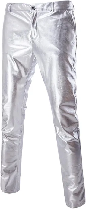 ZEROYAA Mens Night Club Metallic Gold Suit Pants/Straight Leg Trousers