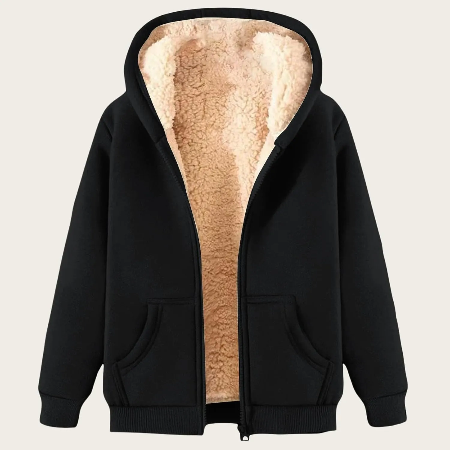Zip Up Hoodies for Men Sherpa Fleece Lined Jackets Casual Oversized Sweatshirts Thick Warm Hooded Coat with Pockets