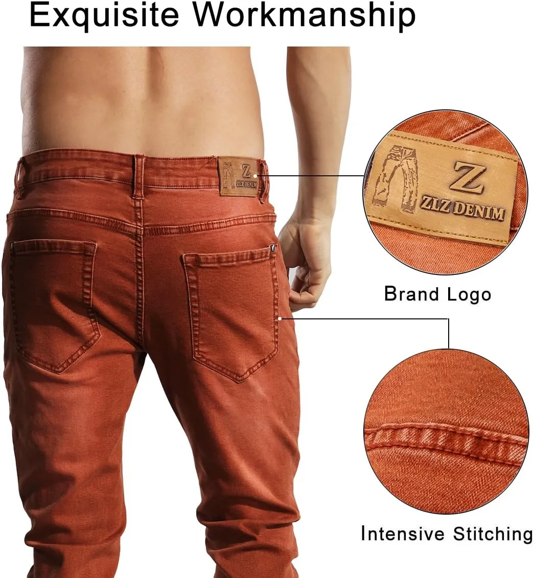 ZLZ Jeans Pants Slim Fit, Younger-Looking Fashionable Colorful Comfy Stretch Jeans Pants for Men, Skinny Jeans Stretch Fit 
